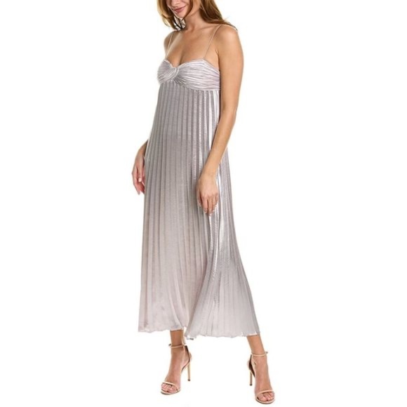 Rebecca Taylor Silver Pleated Midi Dress - Picture 1 of 3